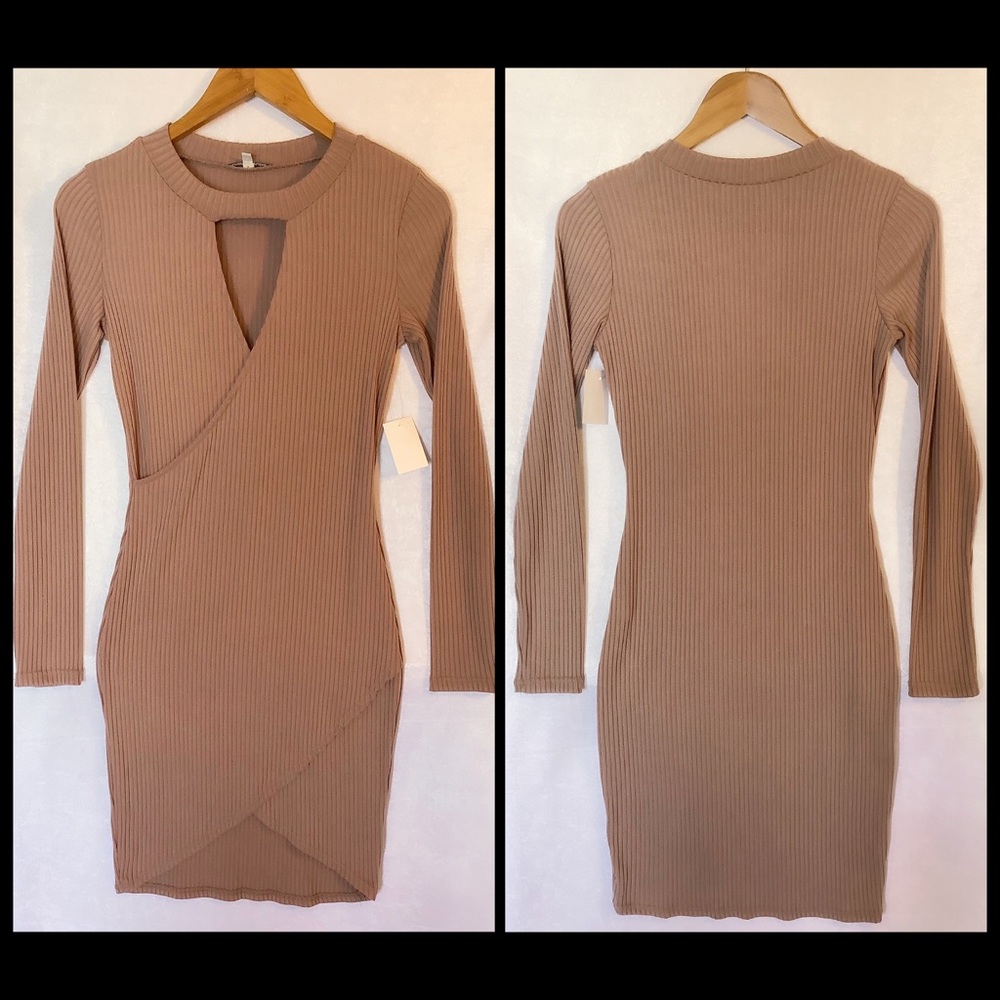 Charlotte Russe Tan Ribbed Mini Dress